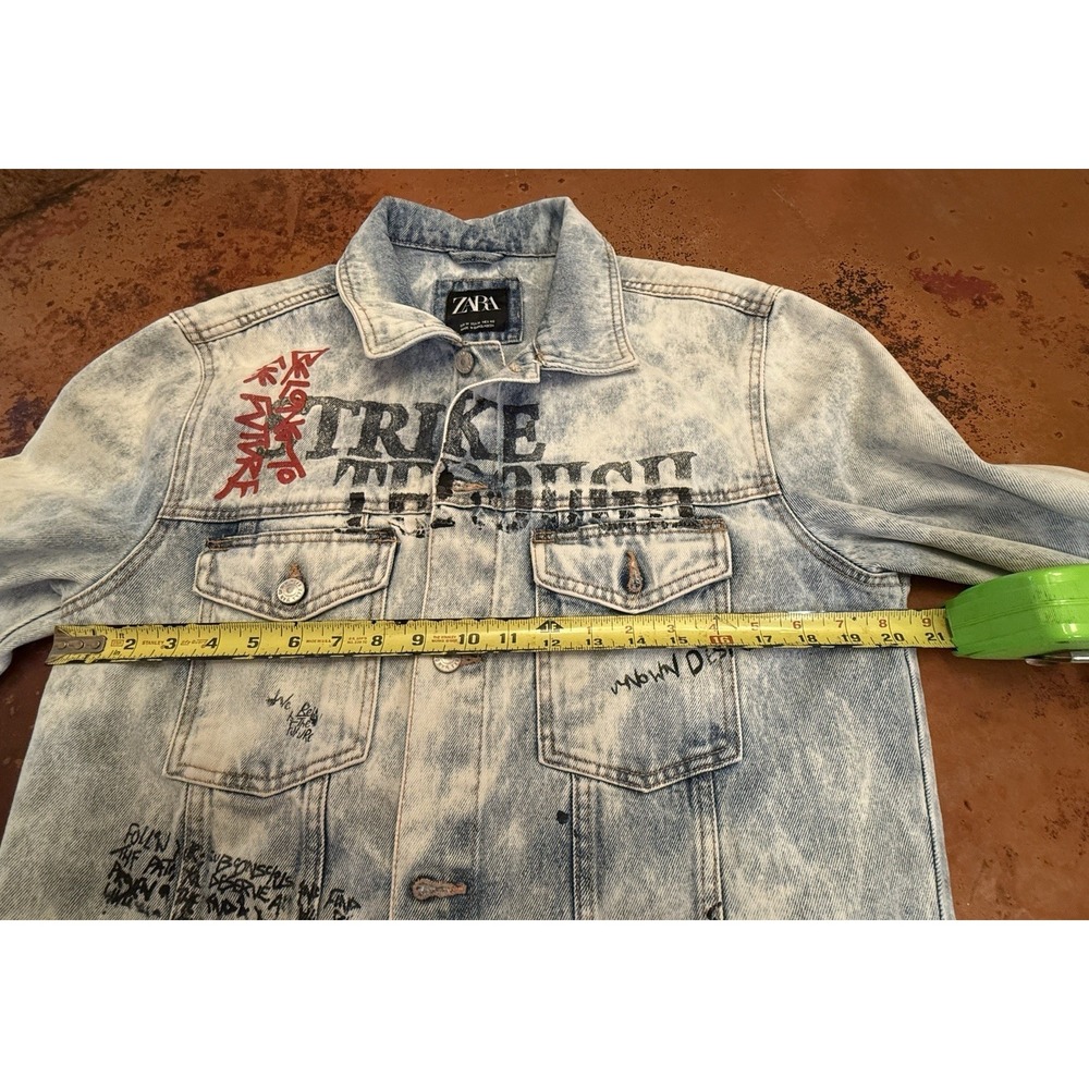 ZARA Women's Y2K Graffiti Artist Distressed Denim Jean Jacket Medium - Picture 10 of 11